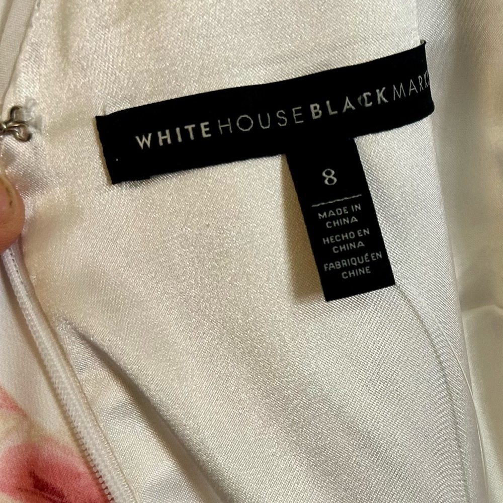 White House Black Market Cream Floral V-Neck Midi Dress with Pink Accents - Picture 7 of 9